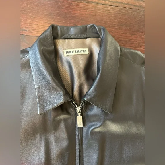 Robert Comstock Leather Bomber Jacket LAMB SKIN Black Size Large